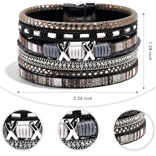 VIBILIA Boho Leather Wrap Bracelets for Women Multi-Layer Bracelets with Strong Clasp Jewelry for Women - color: 02-XxMilletBead-Black