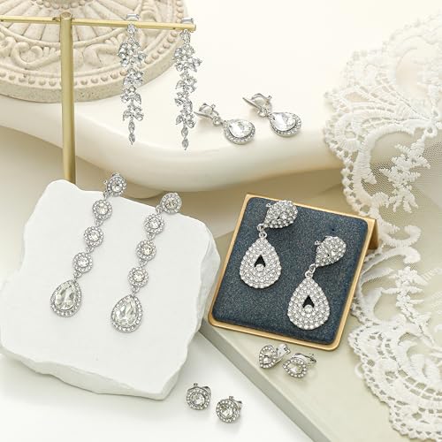 Clip on Earrings for Women Non Pierced Long Tassel Teardrop Chandelier Dangle Drop Earring Rhinestone CZ Earrings Clip Wedding Party Prom Stage Jewelry for Brides Bridesmaids Silver Plated