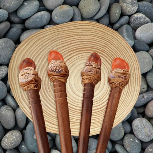 Natural Tumbled Healing Gemstone Crystal Wooden Hair Stick Handmade Gifts Boho Reiki by Smoky Quartz (Carnelian) - color: Carnelian