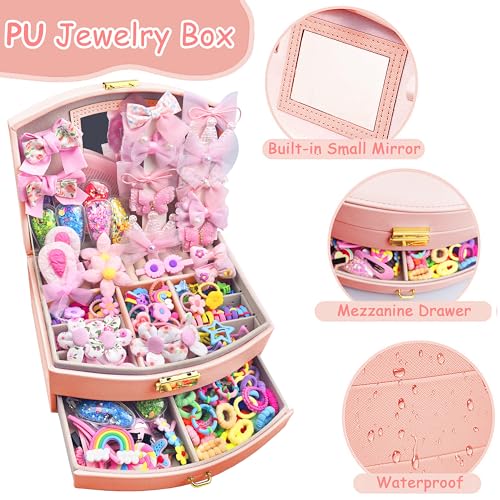 252 Pcs Hair Accessories for Girls Jewlry Box, Back to School Hair Accessory Gift Hair Stuff Storage including Hair Clip,Hair Barrettes,Hair Ties,Hair Bows for Little One Teen Age 3-12 (ORANGE PINK) - color: ORANGE PINK