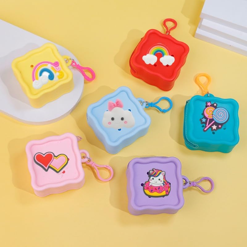 Soft Silicone Zipper Coin Purse Lovely Cartoon Hole Design Miniature Wallet Children's Storage Pouches Organizers For Kid with 25pcs DIY Charms (Green) - color: Green