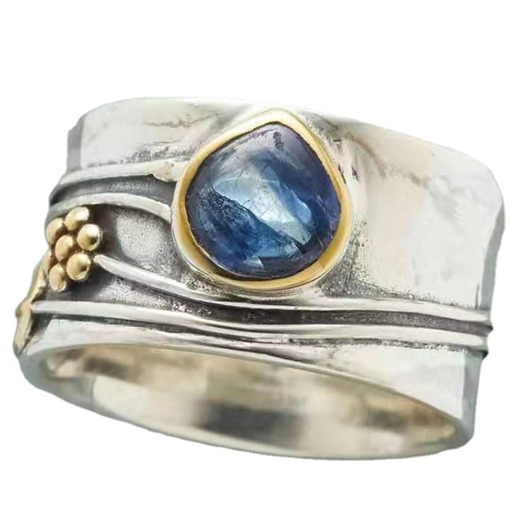Mnyixsi Vintage Silver Blue Moonstone Ring 925 Sterling Silver Retro Princess Waterdrop Cut Sapphire Band Diamond Gemstone Wedding Engagement Ring Gemstone Boho Ring Size 6 - size: Size 6