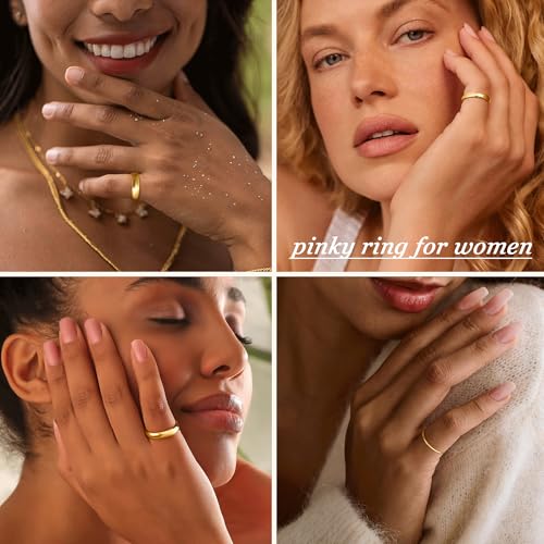 Gold Band Rings for Women Men Non Tarnish, Wedding 14K Gold Plated Stackable Ring Set for Couples, Dainty Thin Plain Simple Promise Dome Band Thumb Pinky 1mm 3mm 5mm Jewelry Gift Comfort Fit Size 3-13 - color: Gold-1mm 3mm 5mm, size: 3.5