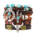 Western Outfit for Women Bohemian Vintage Stackable Turquoise Bracelet Rustic Beaded Cow Head Charm Stretch Bracelet Western Jewelry Country Concert Outfits for Women - style: Style7