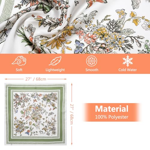 Stlvoll 27.5" Silk Neck Scarf of Women's Fashion Head Scarf Square Neck Satin Scarfs for Bag Hair Scarves Gift - color: Butterfly/Green