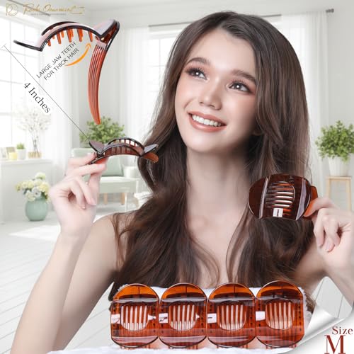 RC ROCHE 6 Pcs Flat Claw Hair Clips for Women Thick Hair French Round Duckbill Square Secure Strong Hold Grip Clamps Barrettes Curved No Slip No Crease Plastic Styling Cute, Medium Brown - color: (Medium) Brown