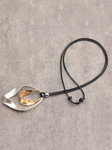 Bohemian Women's Leather Long Pendant Necklace Sweater necklace Adjustable Retro Woven Handmade Jewelry - color: Silver Outer Ring