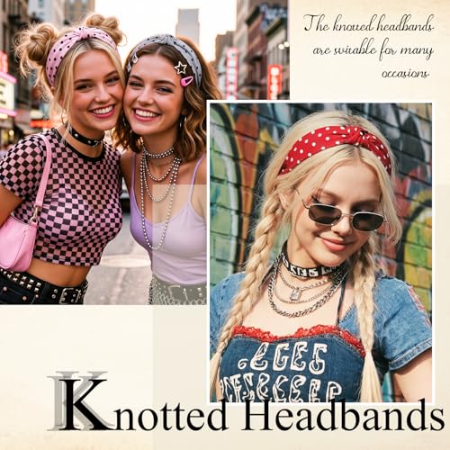 obeoby Polka Dot Headband for Women Girls,Non-Slip Y2K Style Knot Hair Band for Retro Parties, School or Beach, Holds Hair Neatly in Place Daily at Home - color: Polka dots