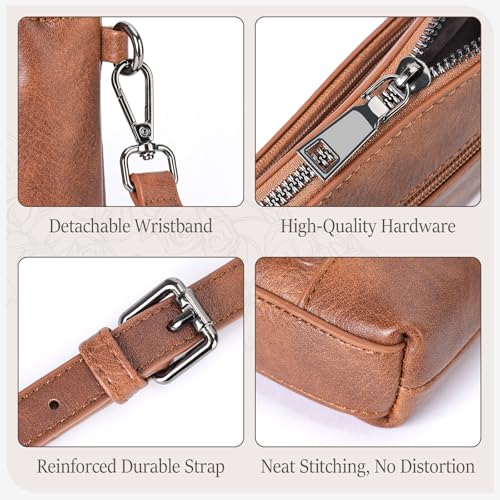 MEITRUE Wristlet Wallet Small Crossbody Bags for Women Clutch Purse Leather Phone Purse with Adjustable & Detachable Strap - color: A3-brown-179