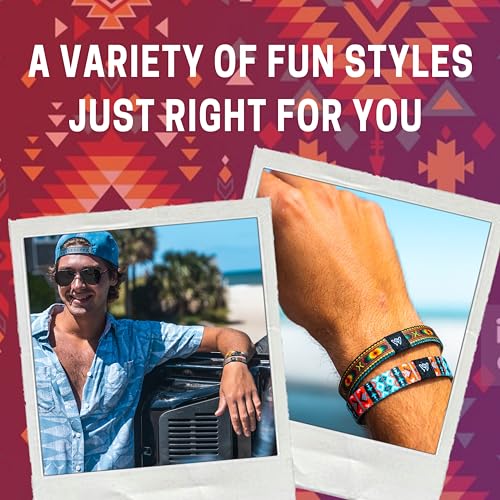Hang Loose Bands - Southwestern Bracelet for Men, Women & Teens - Comfy Tribal Print and Boho - Western Style Reversible Wristband - Thunderbird | Medium: 7.5" (for large wrists)