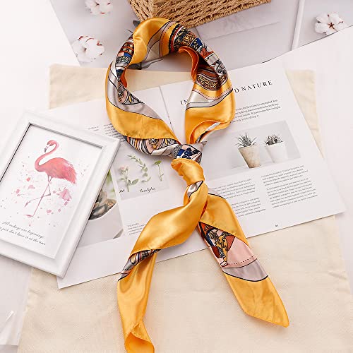 NZKNP Silk-Like Head Scarf - Women's Bandana Wraps - color: 28-yellow and Blue, size: 35"*35"