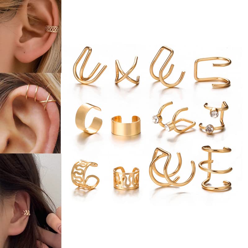 35 PCS Gold Silver Adjustable Ear Cuffs Earrings for Women Non-Piercing Cartilage Clip on Earrings Wrap Ear Jewelry Set,Punk Snake Butterfly Claw Stud Earrings for Women Gift - color: Gold