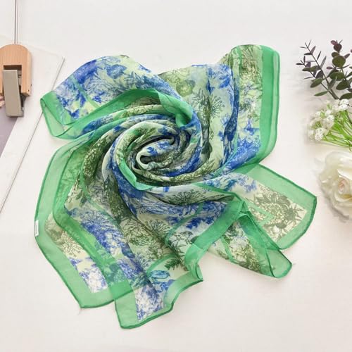MINIDORA Lightweight Scarves for Women Elegant Floral Pattern Scarf Shawls Sunscreen Head Shawls - color: Style 14-green