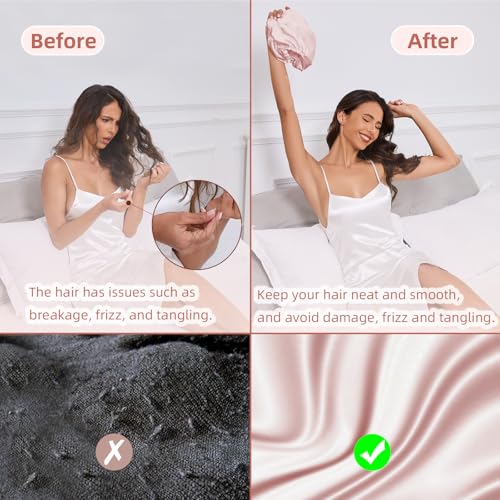 Adjustable Silk Satin Hair Bonnet for Sleeping Women, Double Layer, Silk Hair Wrap for Sleeping Women Men, Curly Natural Braid Straight Unisex - Pink - color: Pink