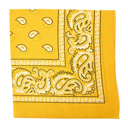 Motique Accessories Extra Large Paisley Bandana 27x27 Inch - color: Yellow