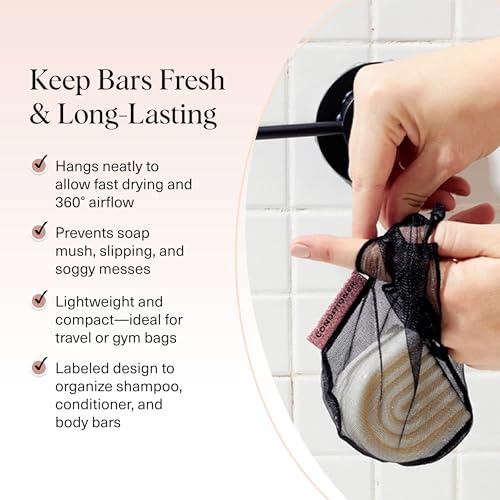 Kitsch Bar Soap Saver Pouch – Patented Mesh Soap Bag for Shampoo and Conditioner Bars - Extends Use & Prevents Soggy Mess - Recycled Beauty Bar Bag, Eco-Friendly - Black - color: Black