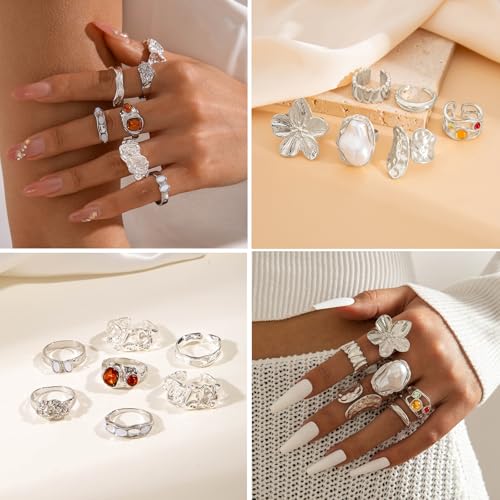 CHICUTIE Gold Knuckle Rings Set For Women Stackable Joint Finger Midi Rings Dainty Cubic Crystal Zirconia Hollow Twist Cute Pack Jewelry Gift - style: 13PCS SILVER