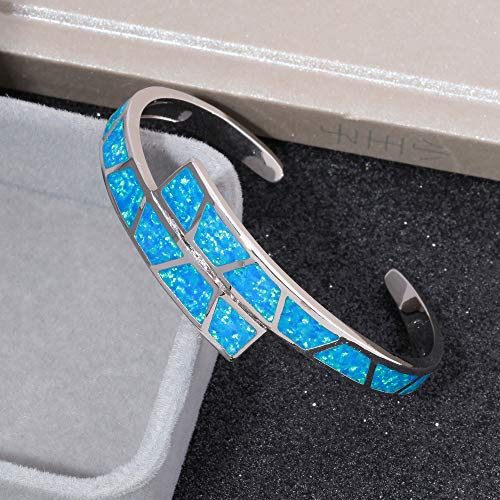 CiNily Womens Cuff Bracelet,Opal Bangle Bracelets Gold Plated Hypoallergenic Ladies Gemstone Open Cuff Bangle Bracelet - color: blue+blue