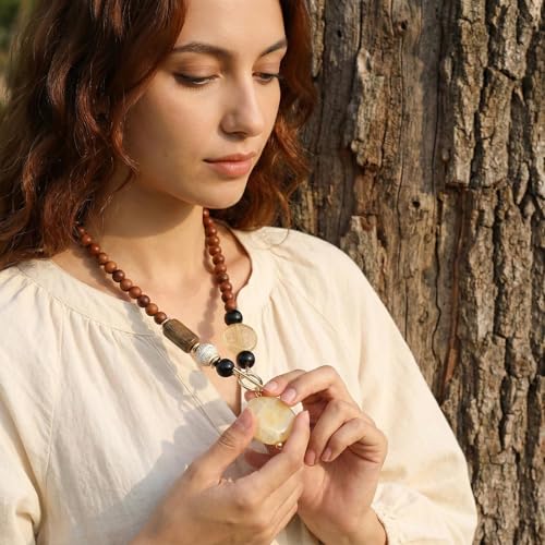 Boho Beaded Pendant Long Necklace for Women - Western Mixed Metal Necklace Style Jewelry Gift - color: WB Geo
