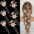 6 Pieces Bridal Flower Wedding Hair Pins Crystal Pearl Hair Pins Clips Headpiece Gold Wedding Hair Accessories Jewelry with Rhinestone for Brides Bridesmaids Women Girls Updo (Cherry Blossoms Pink) - color: Cherry Blossoms Pink