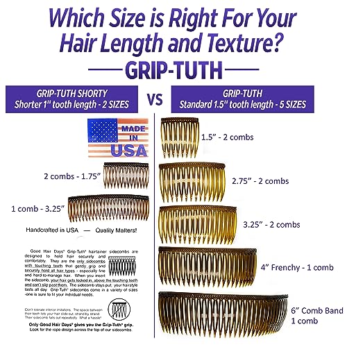 Good Hair Days Grip-Tuth Combs - 2 3/4" Side Combs, For All Types Of Hair, Decorative & Styling Women Accessories - Black, Set Of 2 - color: Black