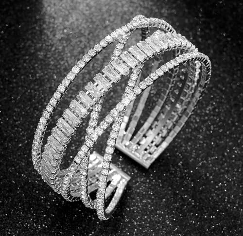 Rhinestone Bracelet for Women MultiLayer Crystal Cuff Bracelet Strand Layered Bracelet - color: Silver 4