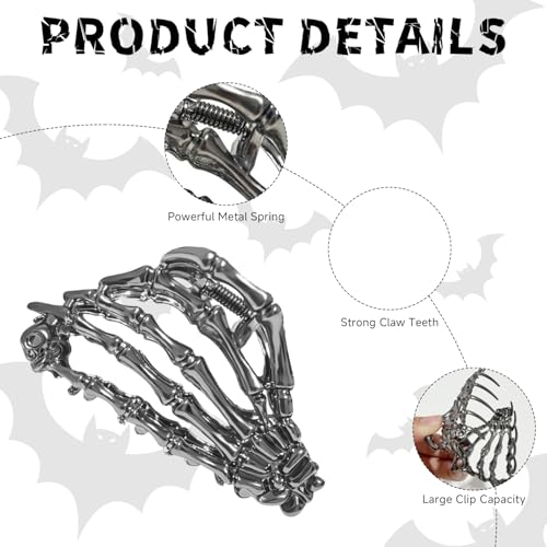 3Pack Metal Black Spider Web hair clips Skeleton Hand Skull Hair Clips for Women And Girls,Goth Accessories for Thick Hair, Claw Clips Hair Accessories Halloween Christmas Gift (Black 3Pcs) - color: Black 3Pcs