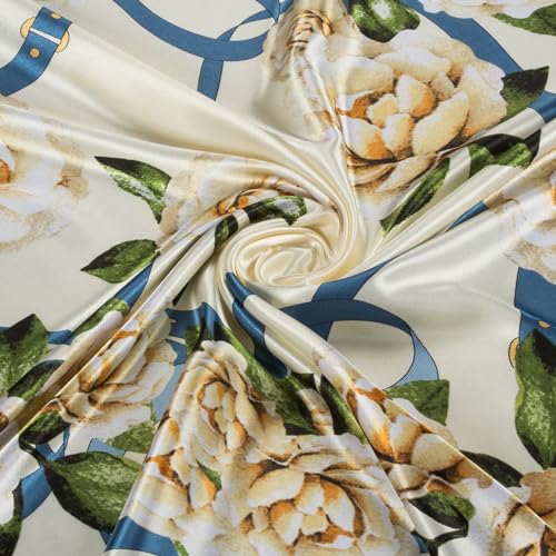RIIQIICHY Head Scarf for Women Like Silk Scarf Hair Scarf Printed Square Scarf Bandanas for Women 35 Inches - color: Blue/Ivory/Green