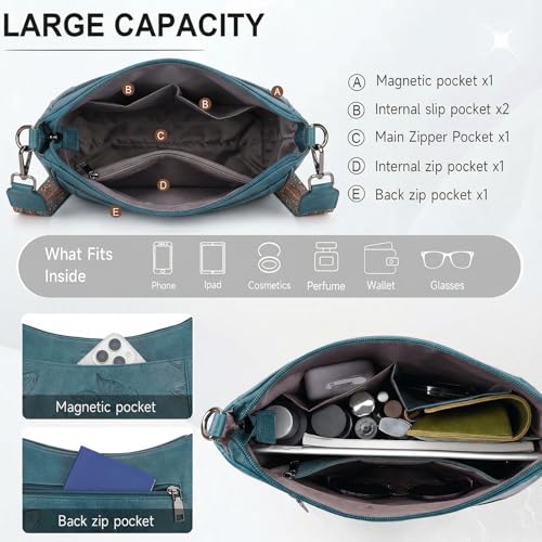 KITEVIUN Crossbody Bags for Women Trendy, Vegan Leather Medium Butterfly Hobo Purse, Women's Shoulder Handbags - color: Peacock Blue