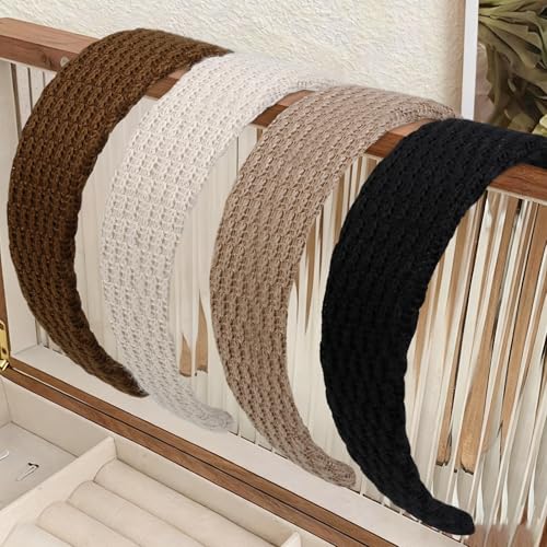 Huachi Knitted Headbands for Women Non Slip Trendy Headbands for Women’s Hair 1.7 inch Wide Cute Headband for Girls, Fall Head Bands Fashion Hair Accessories 4PCS - color: Knitted Headbands for Women