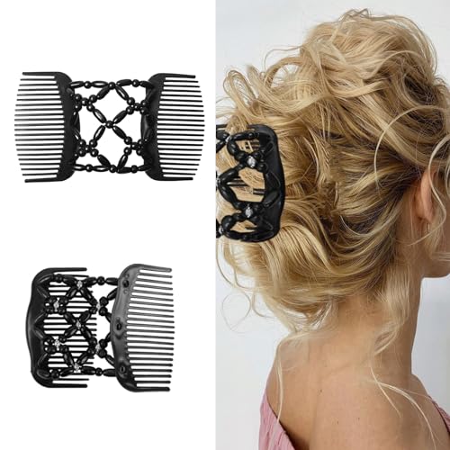 5 Pieces Stretchy Magic Hair Comb Adjustable Elastic Comb Hair Clip for Women Girls No Crease Hair Pins Vintage Hair Bun Maker Hair Accessories for Curly Thick Wavy Hair Ponytail - color: Black,Red,Pink,Purple,Blue