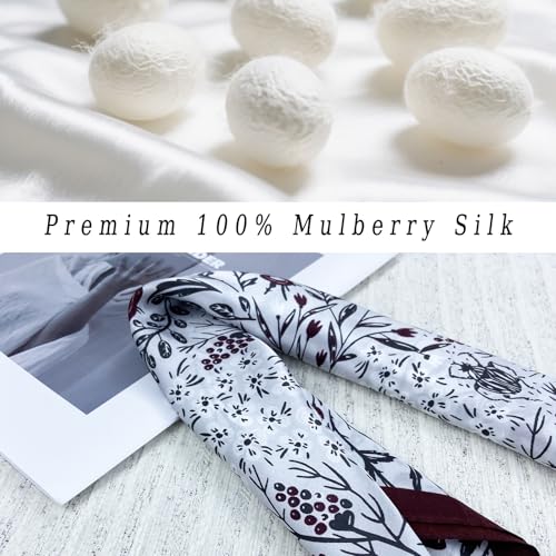 Women's Small 21 inch 100% Silk Scarf Bandana for Head Neck Hair | 100% Mulberry Silk Lightweight Designs Gift-Ready Packaging For Hair Fashion 21"x21" Printed - color: 209red White