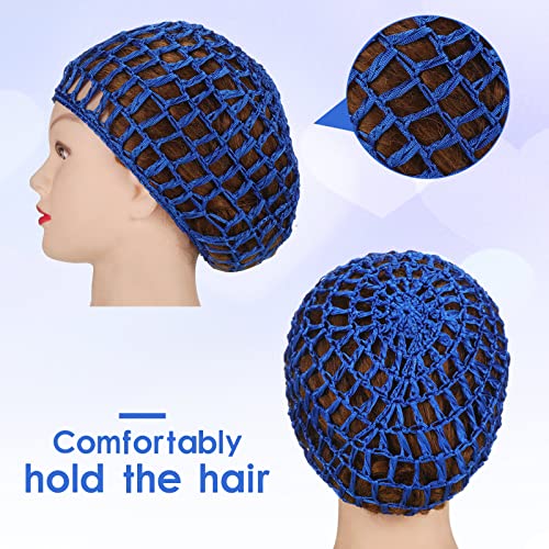 Geyoga 4 Pieces Mesh Crochet Hair Net Rayon Knit Snood Hat Thick Short Women Hairnet Snoods Cover Ornament for Sleeping (Black, Blue) - color: Black, Blue