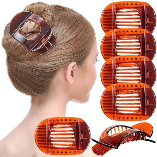 RC ROCHE 6 Pcs Flat Claw Hair Clips for Women Thick Hair French Round Duckbill Square Secure Strong Hold Grip Clamps Barrettes Curved No Slip No Crease Styling Cute Extra Jumbo XL, Large Brown - color: (Large) Brown