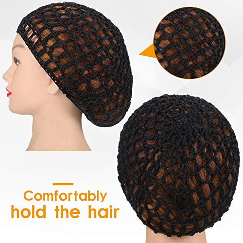 Geyoga 4 Pieces Mesh Crochet Hair Net Rayon Knit Snood Hat Thick Short Women Hairnet Snoods Cover Ornament for Sleeping (Black) - color: Black