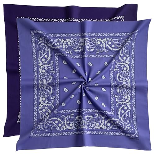 Extra Large Bandana 27” x 27”,100% Cotton bandana for Men and Women，Multi-Purpose Scarf Headbands ，Head Scarfs - color: Dark Purple/Light Purple