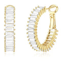 Trendy 14K Gold Plated Hoop Earrings for Women, Chunky Gold/Silver Earrings for Women Cubic Zirconia Baguette Hoop Earrings Heart Hoops Lightweight Hypoallergenic Jewelry,25mm/35mm/40mm/50mm - color: 01 Gold CZ Hoops 25mm