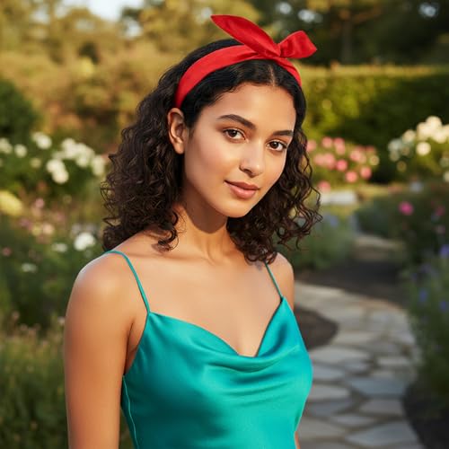 HYFEEL Wire Headbands for Women Knotted Bows Cute Fashion Plain Twisted Satin Ribbon Girls Hair Scarf Accessories Solid Colors - Red - color: Red