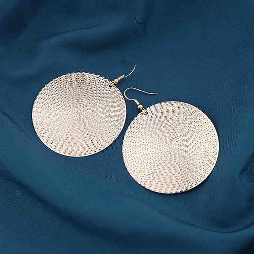 Boho Texture Disc Earrings - Gold Coin Vintage Drop Earrings, Hammered Round Circle Dangle Jewelry for Women - color: Gold