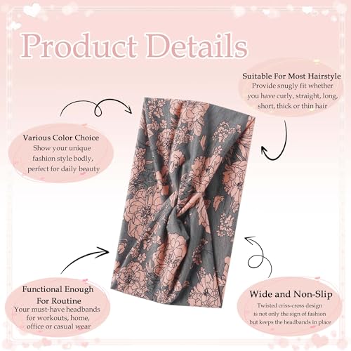 Boho Headbands for Women Cute Wide Headband Floral Print Knotted Turban Head Bands Soft Hair Wraps African Head Scarf Fashion Turban Hairband Large Scarf Headband For Women’s Hair Accessories - color: Style 137
