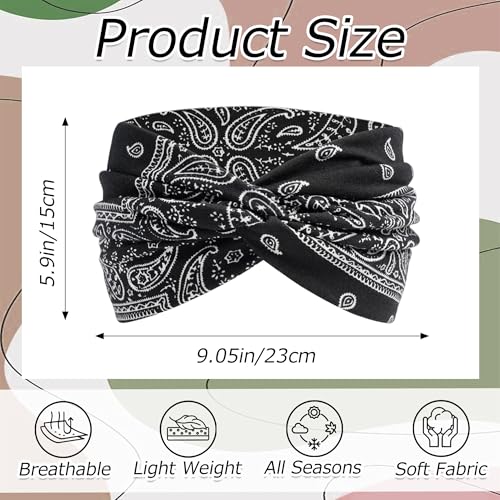 6 Pack Boho Headbands for Women Wide Twist Knotted Head Wraps Turban Stretchy Leopard Hair Bands Elastic Non-Slip Workout Head Wraps Accessories (Multicolor-5) - color: Multicolor-5