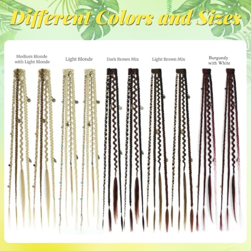 2PCS Boho Dreadlock Clip In Braids with Charms and Beads, Handmade Dreadlock Braids Hair Extensions Synthetic Braided Hairpieces for Women (Dark Brown Mix 16 Inch) - color: Dark Brown Mix, size: 16 Inch