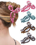 Mesovor 4 Pack Elegant Bow Hair Claw Clips, Nonslip 4.3" Large Hair Grip Hairclips for Thin and Thick | Acrylic Hair Strong Hold Hair Jaw Clamps (Pink Leopard, Brown Leopard) - color: Pink Leopard, Brown Leopard