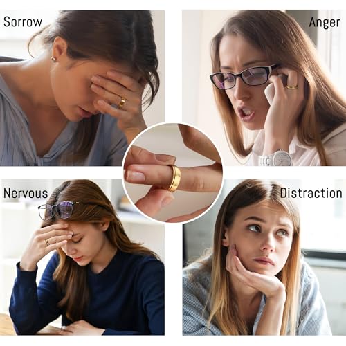 FEYIR 8 Pcs Fidget Rings for Women Anxiety Spinner Stainless Steel CZ Band Ring Spinning Rings Set for Anxiety - color: 8pcs-Gold