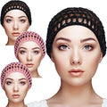 Geyoga 4 Pieces Mesh Crochet Hair Net Rayon Knit Snood Hat Thick Short Women Hairnet Snoods Cover Ornament for Sleeping (Black, Pink) - color: Black, Pink