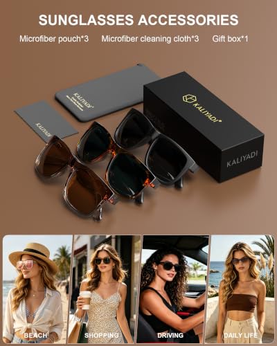 KALIYADI Womens-Sunglasses Polarized-Sunglasses for Women: Retro Trendy Sun Glasses With UV400 Protection for Driving Travel - color: Clear Tea+gradual Tea+sakura Powder