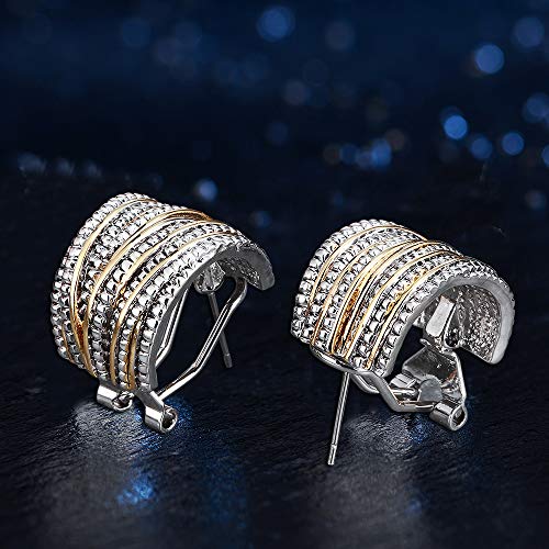 Mytys Two Tone Earrings for Women Gold and Silver Crossover Half Hoop Statement Earring Designer Stud Earrings - color: Gold & Silver