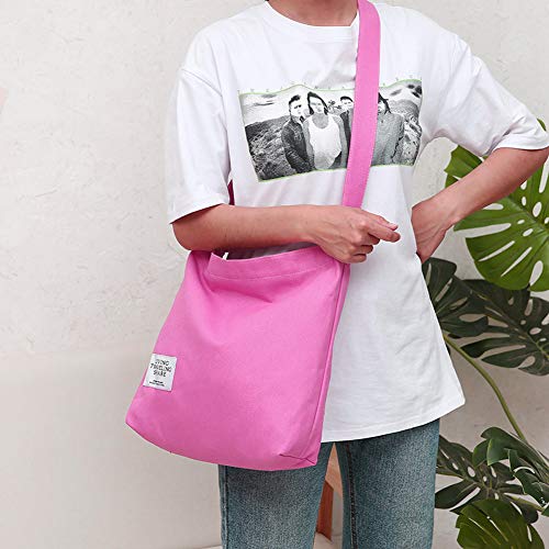 Covelin Women's Retro Large Size Canvas Shoulder Bag Hobo Crossbody Handbag Casual Tote - color: Cerise Pink