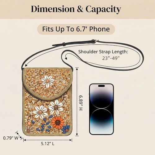 Small Crossbody Bags for Women Designer Cell Phone Bag Boho Shoulder Wallet Purse - color: Yellow Flower