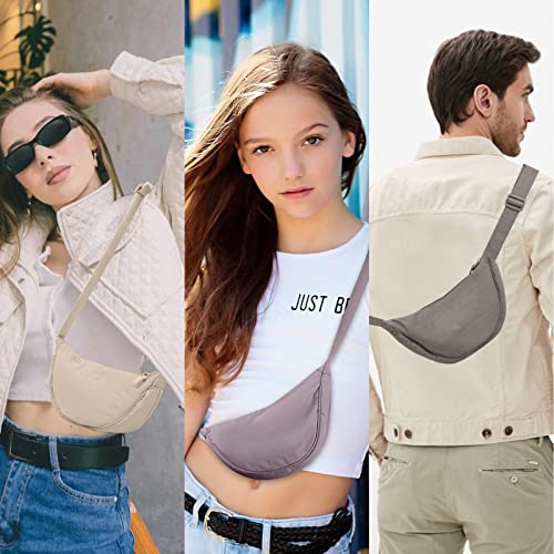 Nylon Crescent Crossbody Bag for Women Purses Trendy Men,Small Travel Sling Bag Hobo - color: Beige+black, size: Small